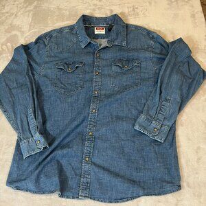 Wrangler Indigo Pearl Snap Button Shirt Men's Size 3XL Long Sleeve Western Denim
